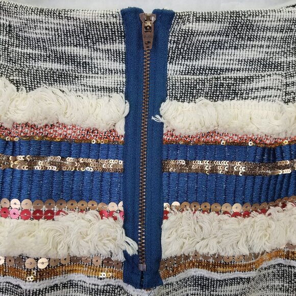 Anthropologie Moulinette Soeurs Erine Mini Skirt Women’s 4 Fringe Sequin Lined - Picture 8 of 13